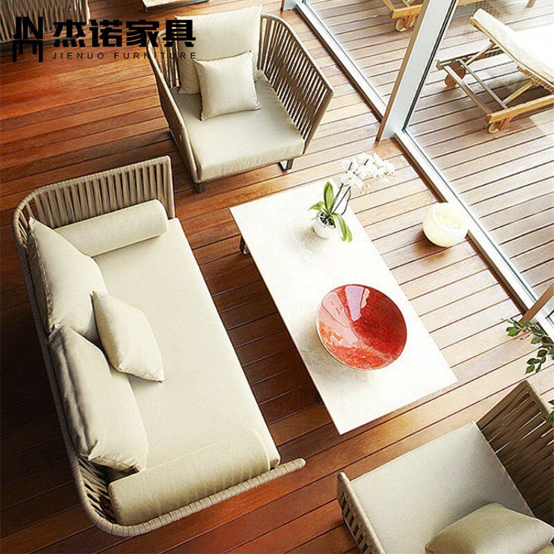 Nordic outdoor furniture combination outdoor balcony open-air garden courtyard model room leisure anti-rattan woven rattan sofa