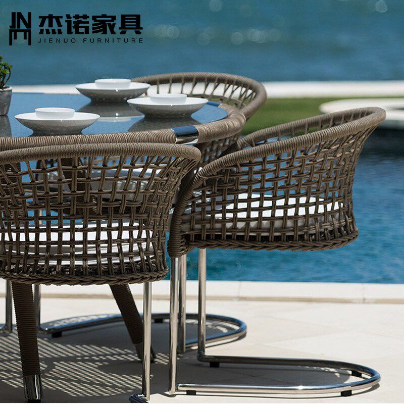 Outdoor round dining table and chair combination rattan chair three-piece villa courtyard leisure outdoor chair garden back chair combination