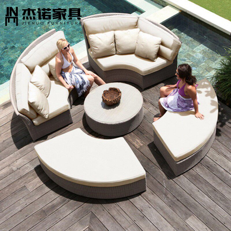 Outdoor balcony deck bed beach bed rattan leisure bed outdoor swimming pool deck chair hotel garden sofa bed terrace - Taobao
