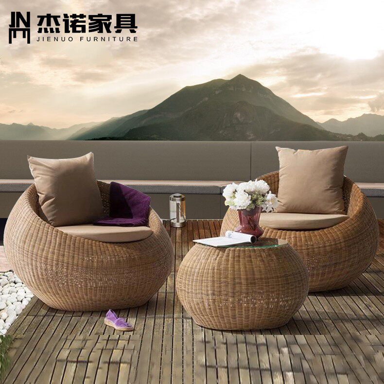 Rattan Chair Three-piece Designer Rattan Sofa Outdoor Balcony Garden Coffee Table Rattan Table and Chair Living Room Outdoor Furniture