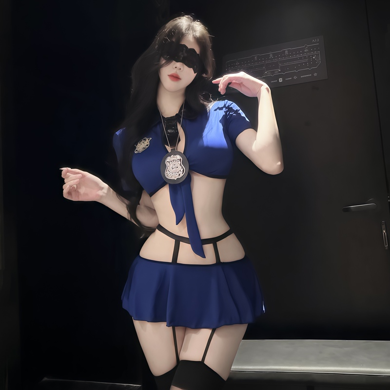 Sexy Lingerie Qq Pajamas Sexy Policewoman Uniform Cosplay Stewardess Pure Desire One-Piece Short Skirt Set