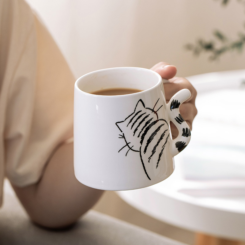 Ear Hung Coffee Cup Day Style Hand-painted Ceramic Cute Kitty Girls Office Water Cup Mark Cup Custom Logo
