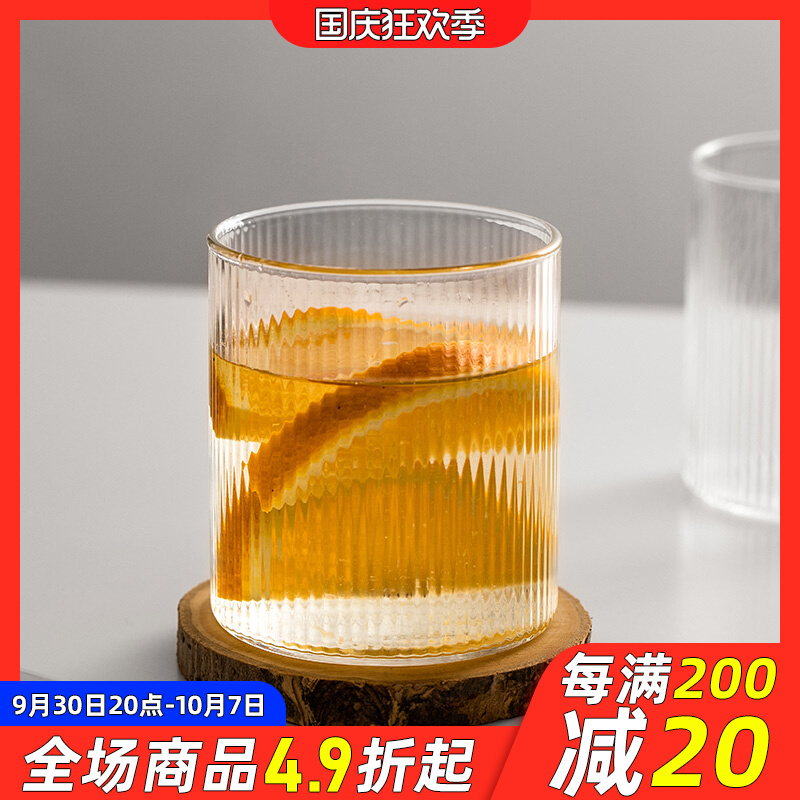 One person drinking glass Japanese vertical striped net red dessert super nice flower tea coffee breakfast heat-resistant water cup