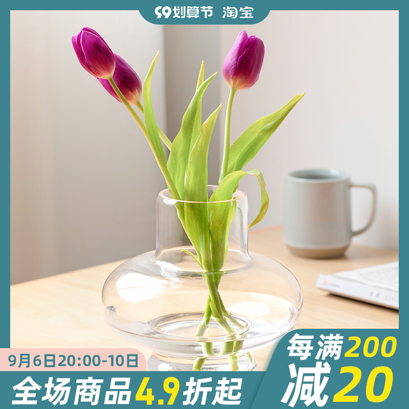 Foreign peony vase horse drunk wood snow willow big round belly wide mouth bottle glass French light luxury decoration net red ins wind