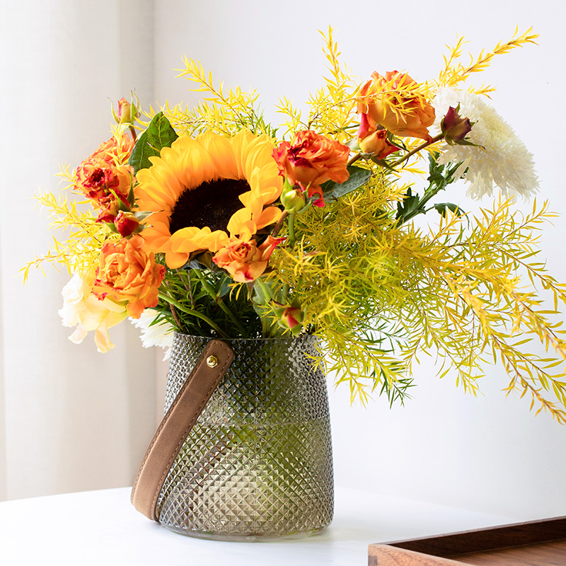 Glass tote bag vase tea color wide mouth hanging flower decoration living room flower arrangement Nordic creative tote basket ins