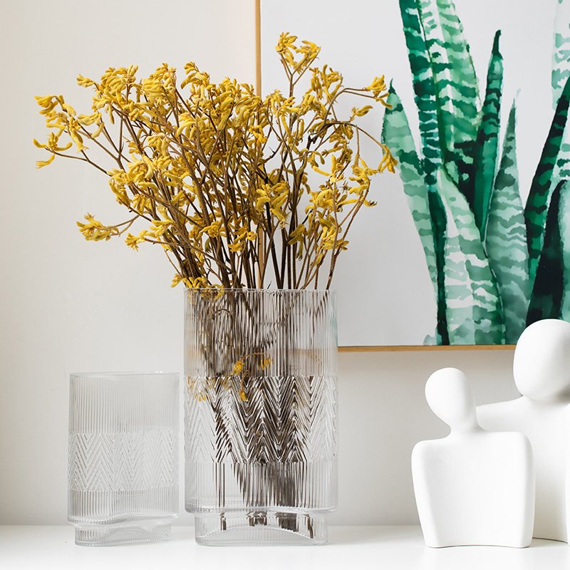 Glass Vase Wide Mouth Horse Drunk Wood Snowy Willow Large Caliber Net Red Dwarf Flat Nordic Living Room Flower Arrangement Table Light Extravagant Upscale