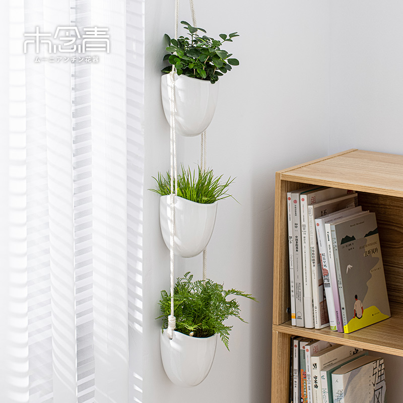 Wall hanging flowerpot Nordic wind ceramic series living room hanging wall wall hydroponic vase plant ceiling