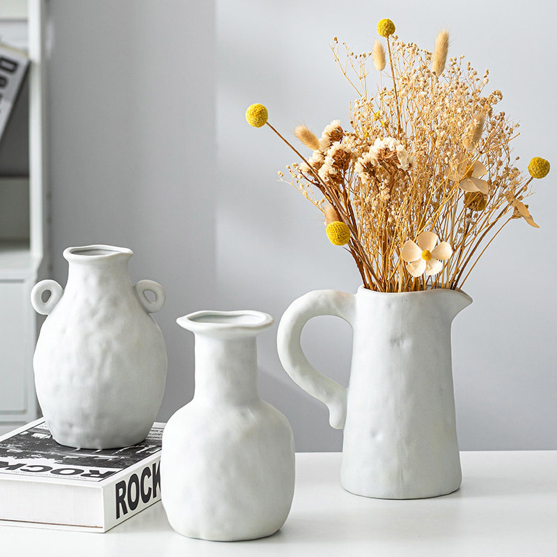 Nordic vase ceramic decoration flower arrangement pottery pot model room background wall decoration homestay drying flower vase ins wind