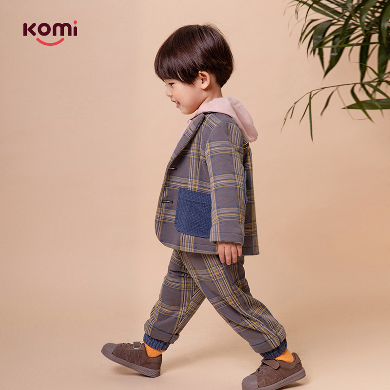 Spring boys and children's suits fashion children's clothing new foreign style casual plaid coat spring and autumn baby two-piece trendy