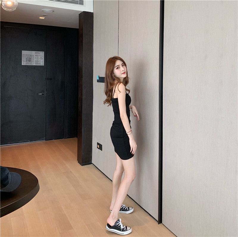 VK旗艦店 韓國風性感吊帶圓領抽繩褶皺修身短袖洋裝