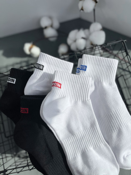 佐印袜子男士中筒袜春夏季薄款纯棉吸汗男生白色短袜防臭刺绣男款