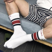 Summer with printing new striped letters mens long towel thickened trend cotton socks long tube sports socks sweat absorption