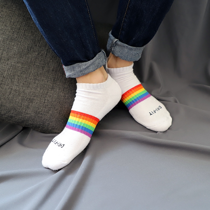 Socks rainbow stripes men's towel bottom sports sexy shallow mouth pure cotton invisible socks Summer white socks thin trendy socks