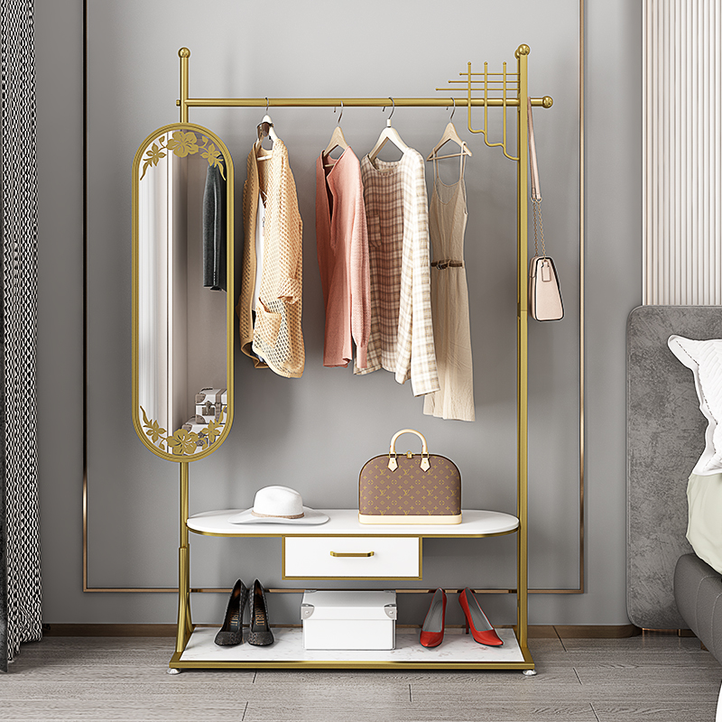 Light luxury modern rotating mirror coat rack floor bedroom hotel simple home corner dressing hanging clothes rack
