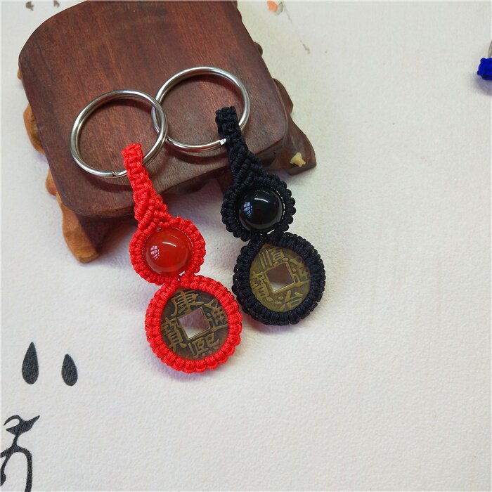 Pure hand-woven Wudi copper money five-pointed hair coin lucky gourd keychain pendant shaking sound couple style
