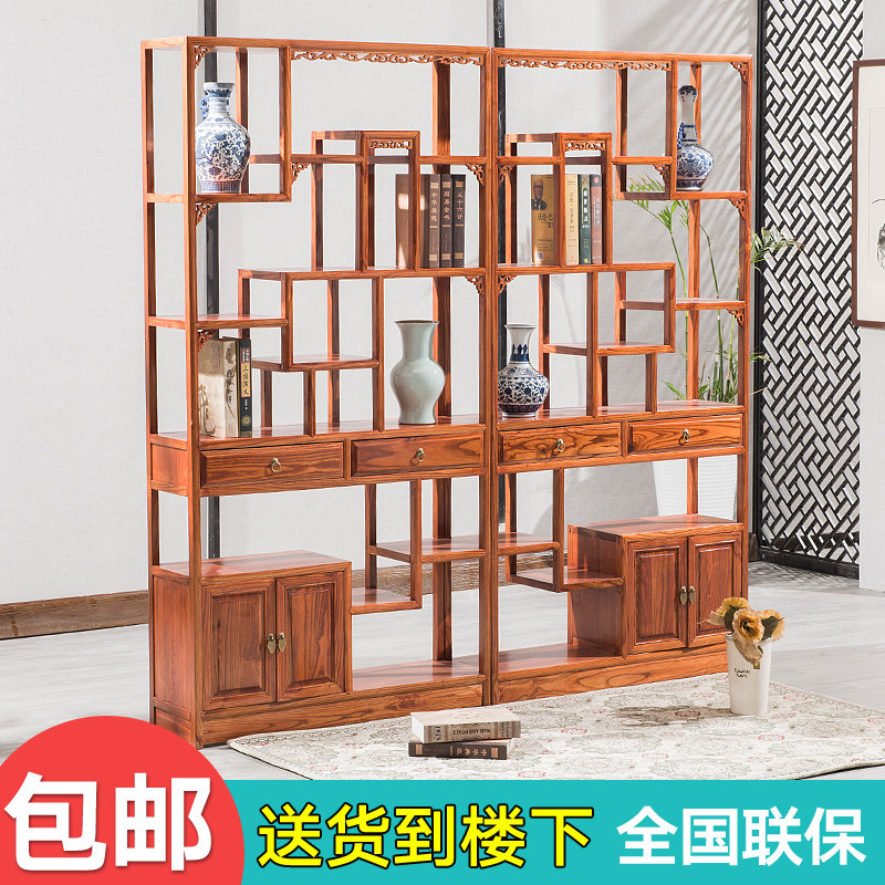 Solid wood Chinese Bogu rack Duobaoge tea rack display rack log Zen tea room rack antique rack partition