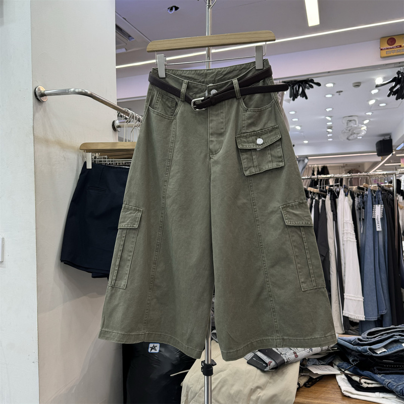 Korean Style High-Waisted Pocket Cargo Jeans for Women, Summer New Loose-Fitting Versatile Stylish Casual Cropped Pants 5576