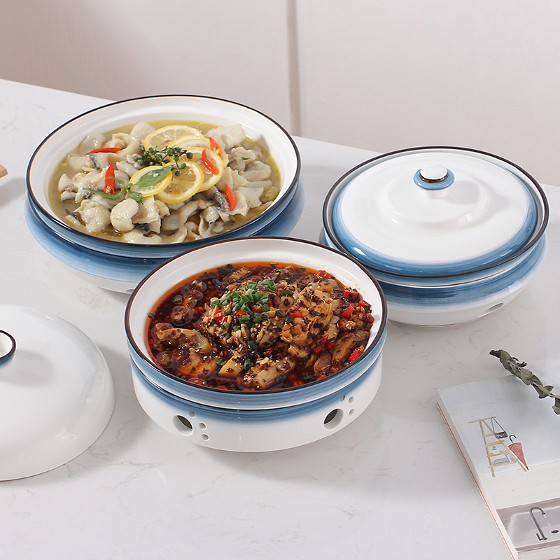 Insulation plate Ming furnace heating ceramic furnace boiled fish plate tableware creative dry pot bowl alcohol candle heating furnace