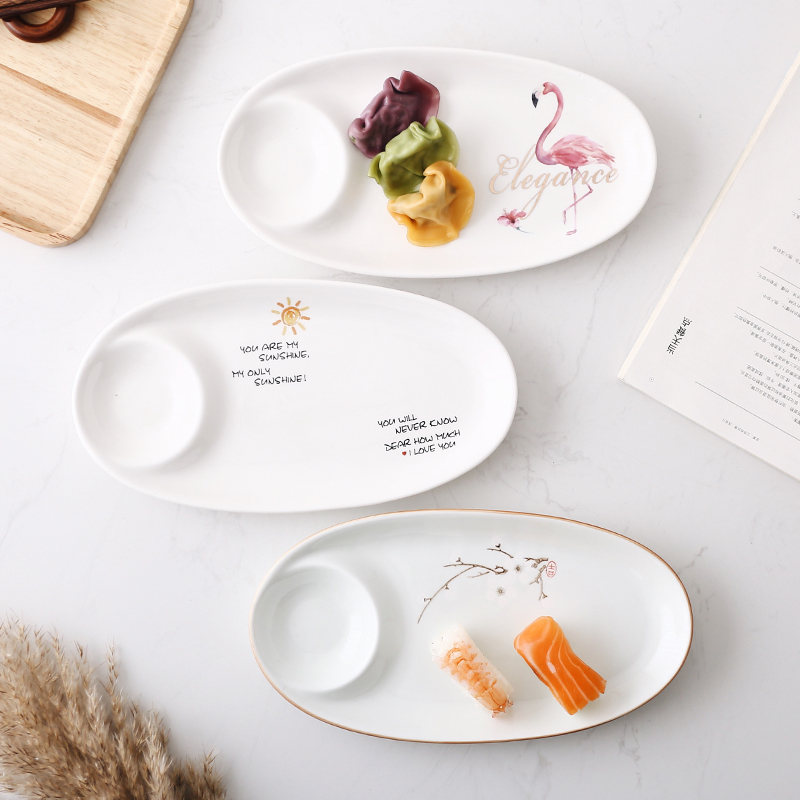 Dumpling plate with vinegar sauce sauce ceramic rectangular plate creative household mother plate sushi fries loaded shrimp plate - Taobao