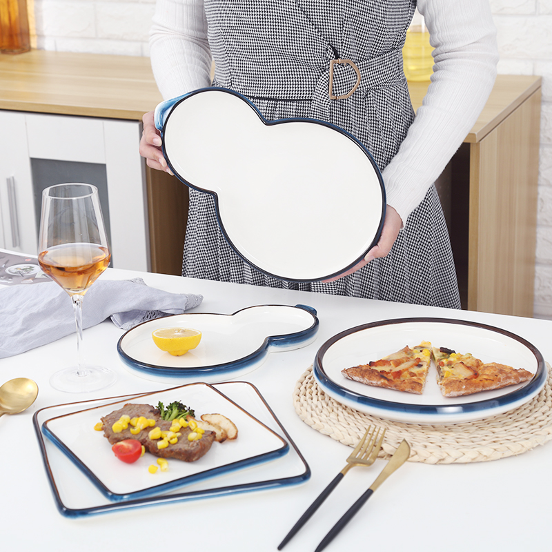 Net red western plate steak plate breakfast home Nordic high-end creative round flat plate to eat steak knife and fork plate set