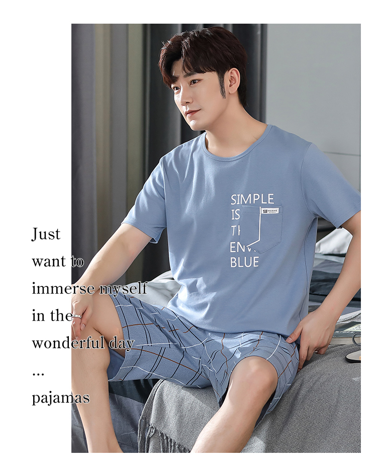quần áo ngủ nam mùa hè nam ngắn tay bông mùa hè phần mỏng bãi lớn đàn ông Nam Cực của tracksuit 2021 New đồ bộ thể thao nam