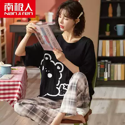 Short-sleeved trousers pajamas women's summer thin cotton two-piece spring and autumn student home clothes 2021 new