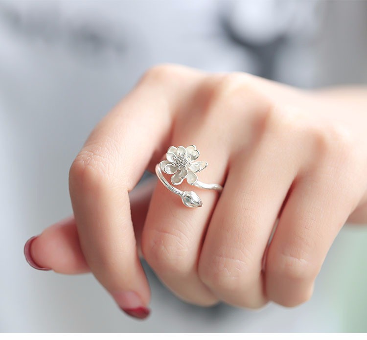 Đồ họa nữ 2017 nguyên bản nữ trang sức cá tính không phai màu hipster đơn giản hoang dã 925 sterling bạc thực phẩm ngón giữa 999 nhẫn đôi vàng tây