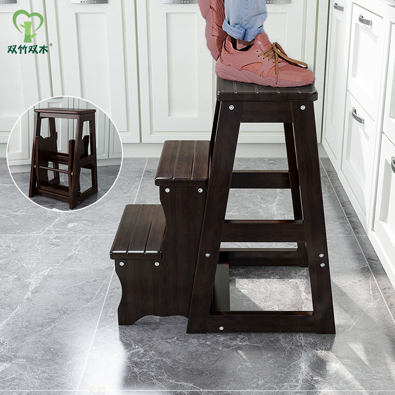 Household folding solid wood multi-functional step stool dual-purpose folding ladder climbing stool foot stair chair two steps three steps