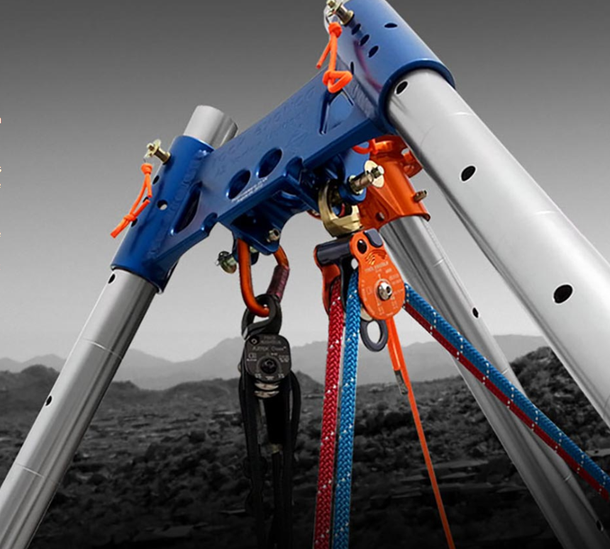 Rock Exotica Vortex rope team fire rescue tripod full set with pointed feet and flat feet