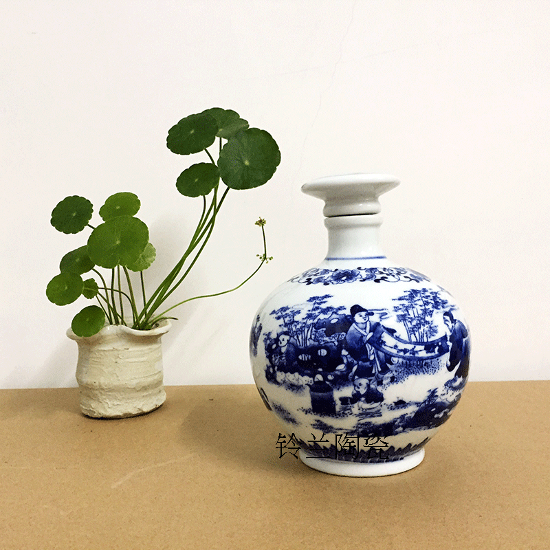 Một pound rượu vang màu xanh và trắng gốm sứ chai rượu gia đình số lượng lớn niêm phong lon rượu vang rượu vang jar ly rượu pha lê