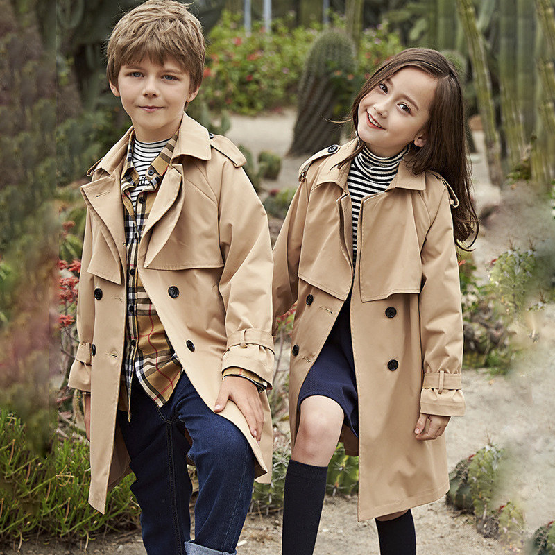 Children's windbreaker jacket boys 2022 new Korean version of the spring and autumn clothes girls in the long version of the Western style in the big boy British style