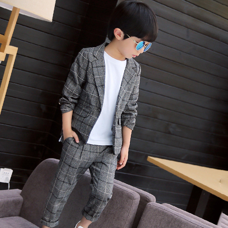 Boys suit suit spring and autumn handsome British children's dress flower girl casual plaid small suit Western style Korean version