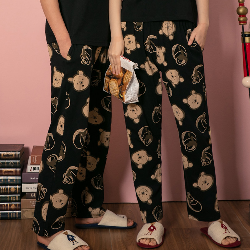 Pure Cotton Lovers Sleep Pants Long Pants Lady Spring Autumn Season Cute Cartoon Home Pants Men Summer Slim all-cotton home pants