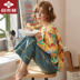 Yu Zhaolin mùa xuân và mùa thu cô gái đồ ngủ cotton lỏng lẻo phục vụ nhà sinh viên phù hợp với nữ bông hoạt hình dễ thương có thể mặc đồ bộ đẹp Bên ngoài ăn mặc