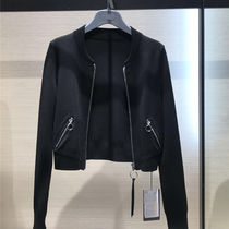 Professional Amasht 2022 Spring and Autumn New Leisure Skinny Black Zipper Long Sleeve Short Coat Women's Ringed Jacket