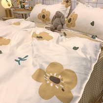 Korean washed cotton four-piece bedding Summer retro flower white quilt cover bed sheet three-piece bed sheet