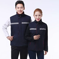 Холщовый широкий светоотражающий жилет из хлопка (темно-синий)