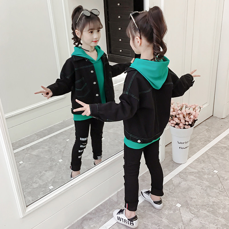 Girls ' autumn suit 2021 new foreign school children's clothing autumn fashion sweater girl net red three-piece set