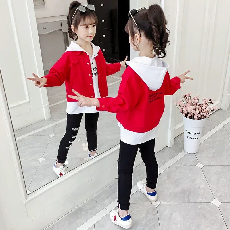 Girls suit 2021 new autumn clothing Han edition CUHK's children's clothing child clothing girl online red three sets of damp