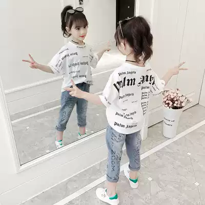 Girls summer suit 2021 new children's summer Net Red fashion Leisure Big Boy Girl foreign school trend short sleeve