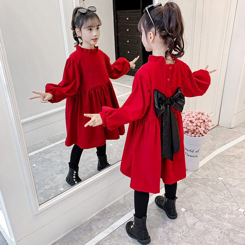 Girls Dress Fall/Winter 2021 New Korean Version Children's Foreign Princess Skirt in the big boy thick winter dress skirt