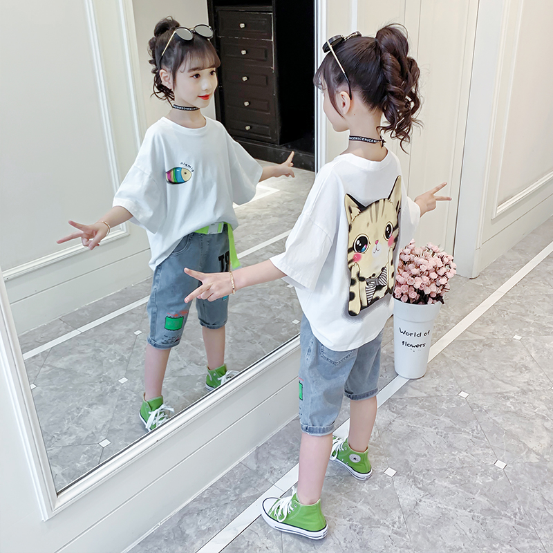 Girls Summer Summer Package 2022 new big children's net red tide summer short - sleeved little girl Yang send two sets