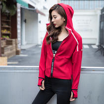 Sports jacket womens autumn and winter casual fitness top hooded long-sleeved zipper cardigan running quick-drying fashion yoga suit