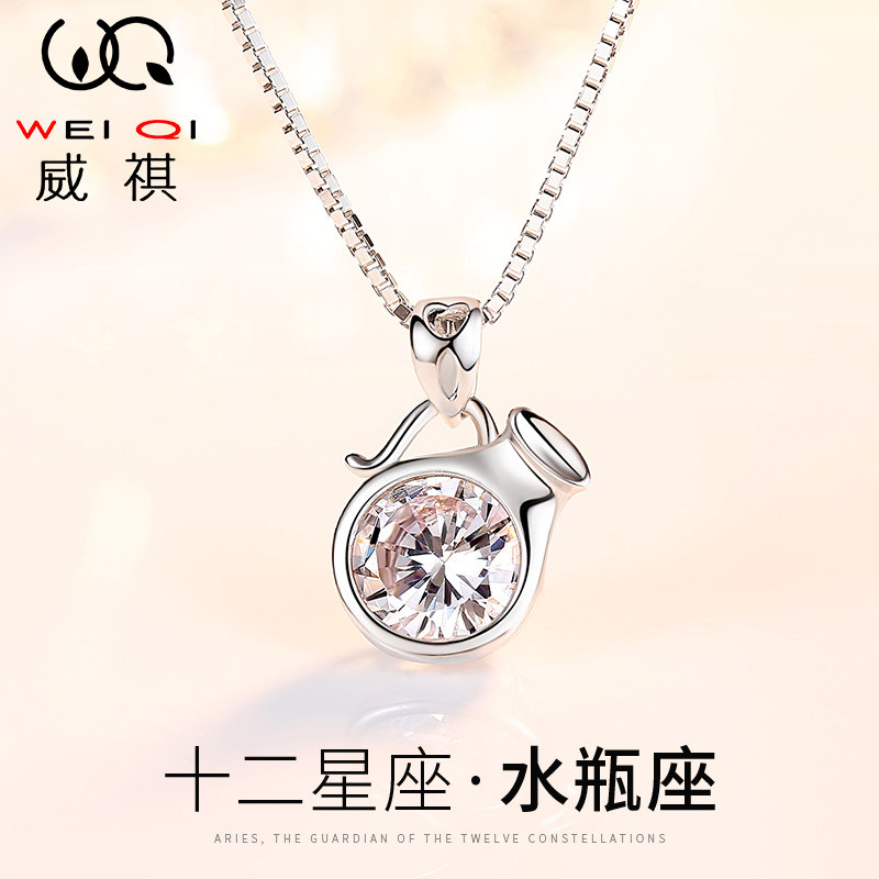 twelve Constellation Necklace Pure Silver Female Water Bottle Holder Guardian Stone Pendant 520 Valentine's 520 gift to girlfriend