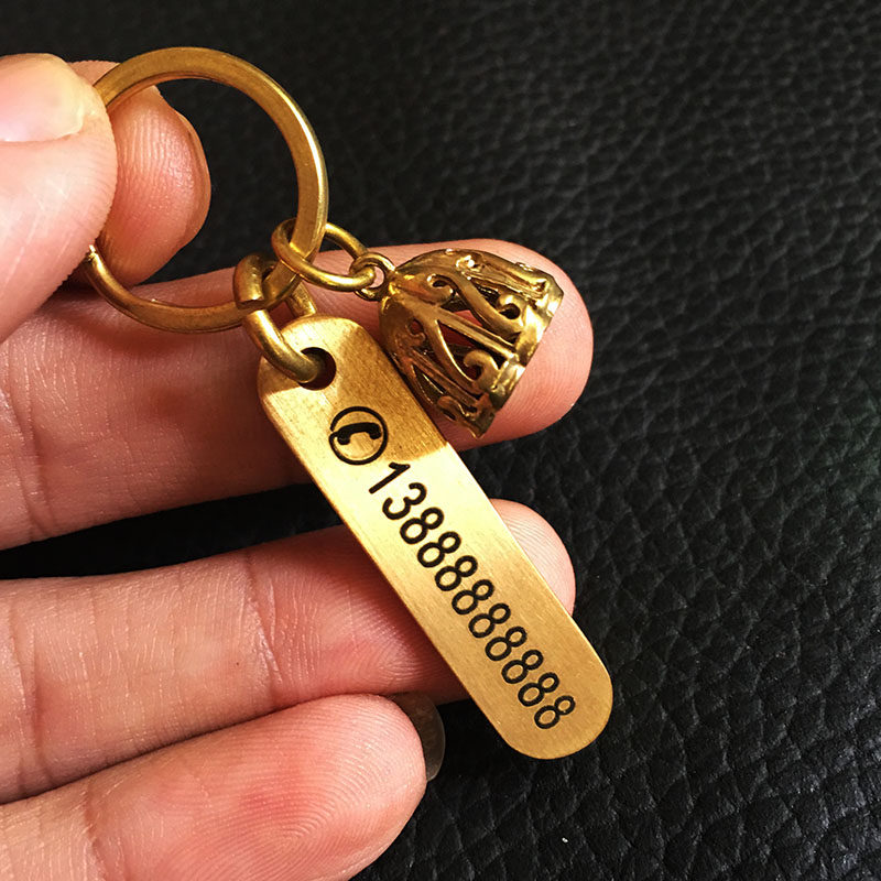 Pure Copper Cell Phone Number Anti-Loss Card Brass Lettering Car Key Buckle Retro Minimalist Pendant Pendant Customised