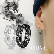 Chinese style earrings male tide personality National style retro girls tide earrings temperament single national tide sterling silver earrings