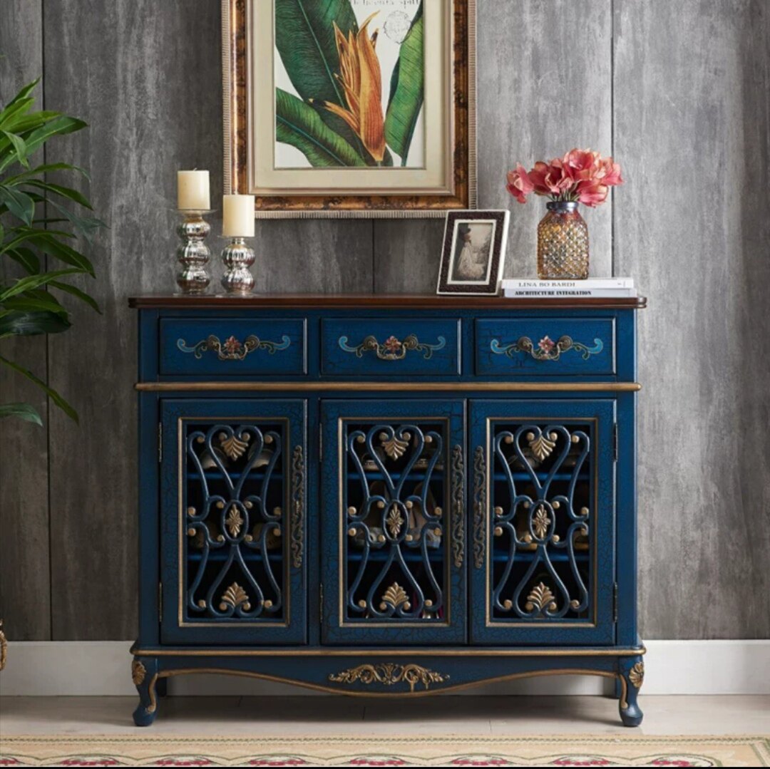 American solid wood shoe cabinet home living room large-capacity pastoral painted locker balcony multi-functional retro porch cabinet