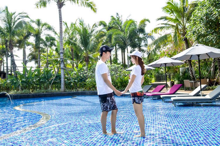 Phiên bản Hàn Quốc 2018 của cặp đôi đi biển quần bơi nhanh khô nam mẫu nữ in áo thun tình nhân đi biển đi biển hè - Vài đồ bơi