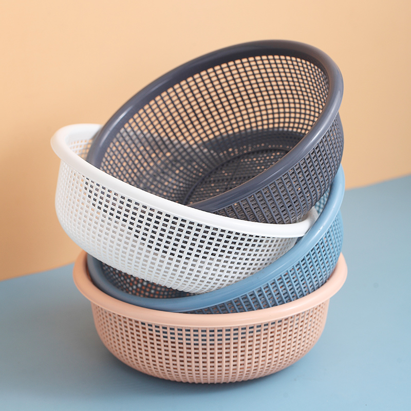 Draining basket plastic hollow kitchen household vegetable washing basket washing basin vegetable basket fruit basket draining sieve three-piece set