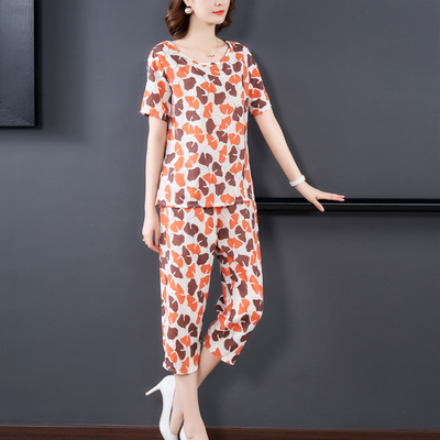 中老年妈妈夏款棉绸两件套